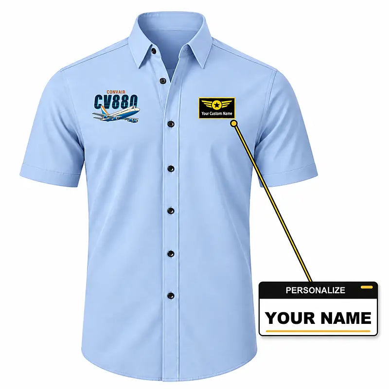 Convair 880 - Short Sleeve Shirt - Cartoon - Light Blue + NAME