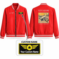 Thumbnail for Convair 880 Stylish Jackets - Baseball Collar - Poster + Name - Red