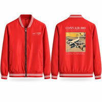Thumbnail for Convair 880 Stylish Jackets - Baseball Collar - Poster - Red