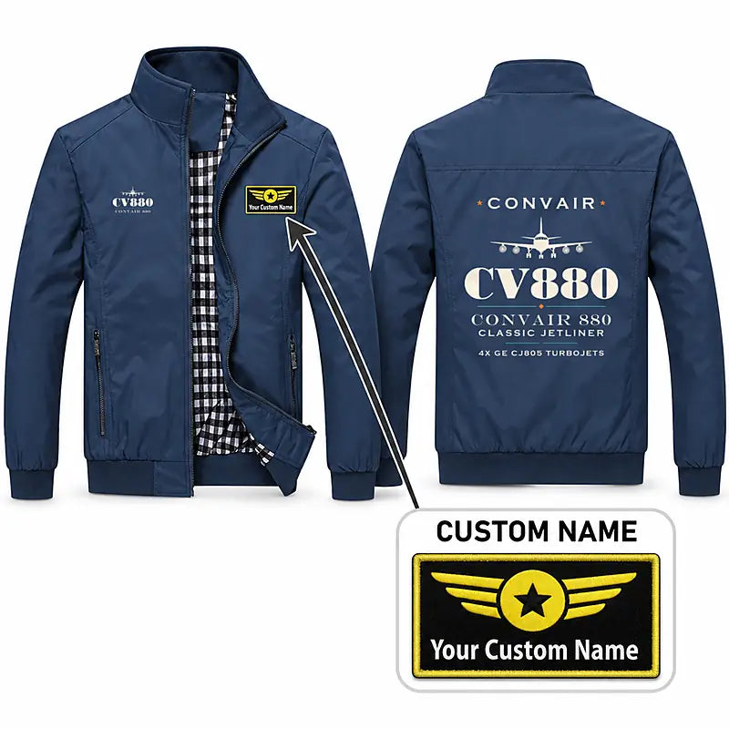 Convair 880 Stylish Jackets - Stand Collar - Heritage + Name - Navy Blue