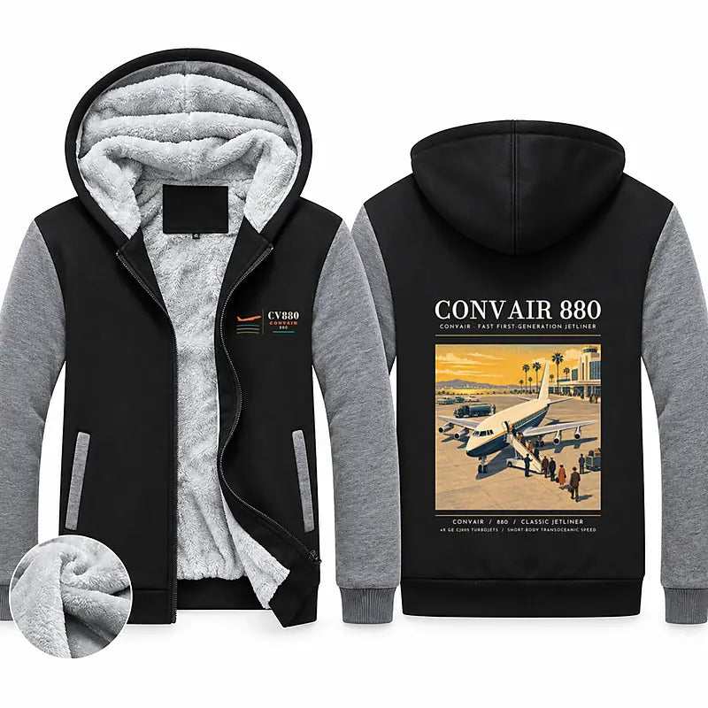 Convair 880 Zipped Sweatshirts - Poster - Black & Gray