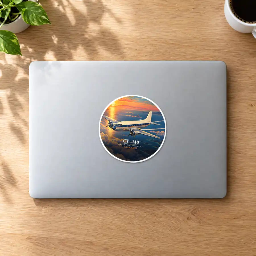 Convair CV-240 - 3D + Name - Circle Sticker - MacBook