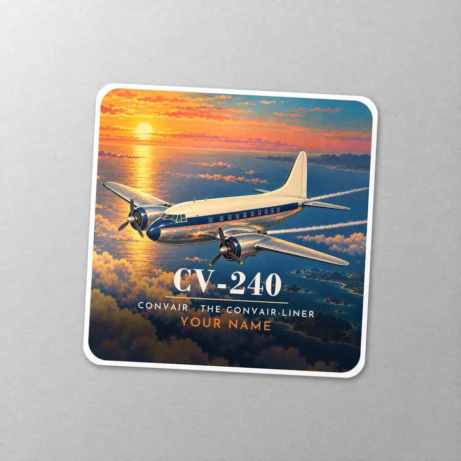 Convair CV-240 - 3D + Name - Square Sticker - Close-up