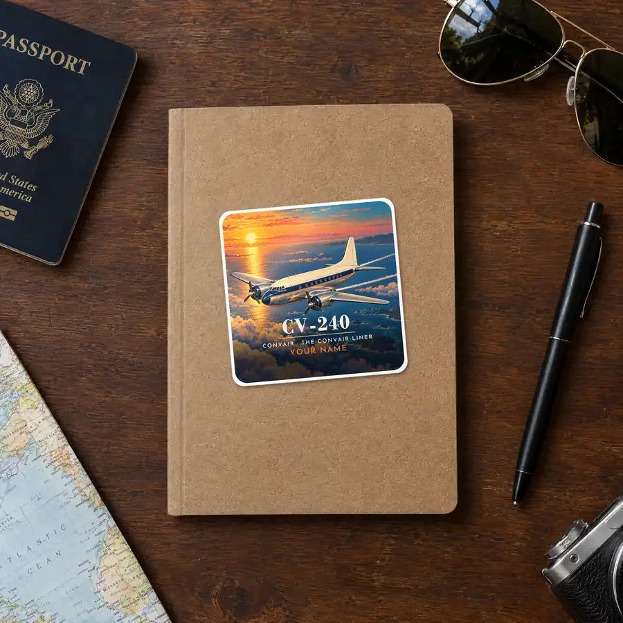 Convair CV-240 - 3D + Name - Square Sticker - Notebook
