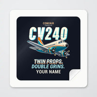Thumbnail for Convair CV-240 - Cartoon + Name - Square Sticker - Peel