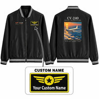 Thumbnail for Convair CV-240 Stylish Jackets - Baseball Collar - Poster + Name - Black