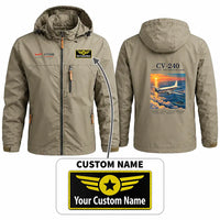 Thumbnail for Convair CV-240 Stylish Jackets - Hooded Windbreaker - Poster + Name - Khaki