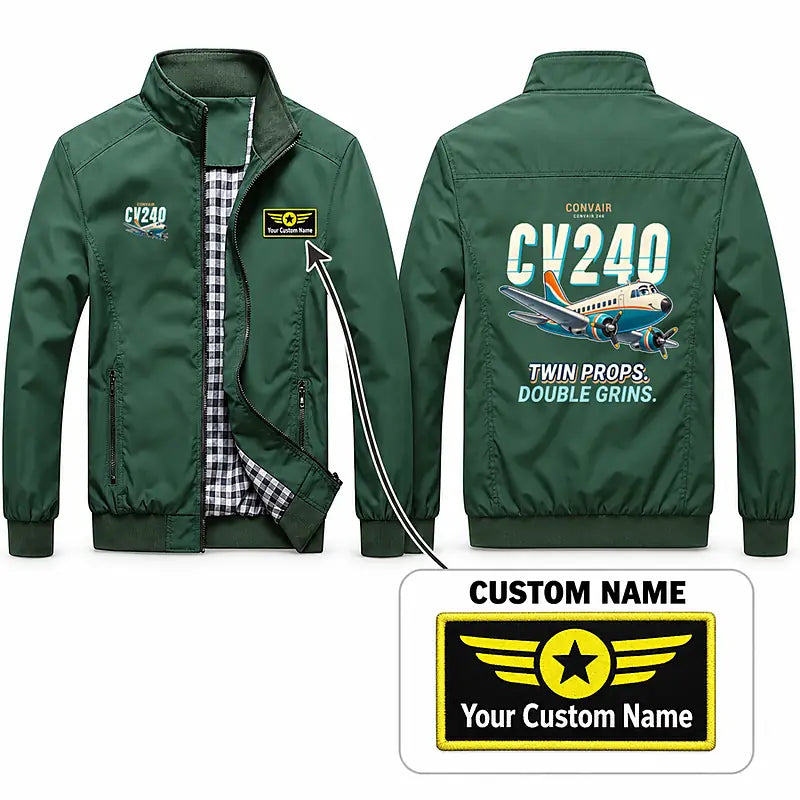 Convair CV-240 Stylish Jackets - Stand Collar - Cartoon + Name - Green