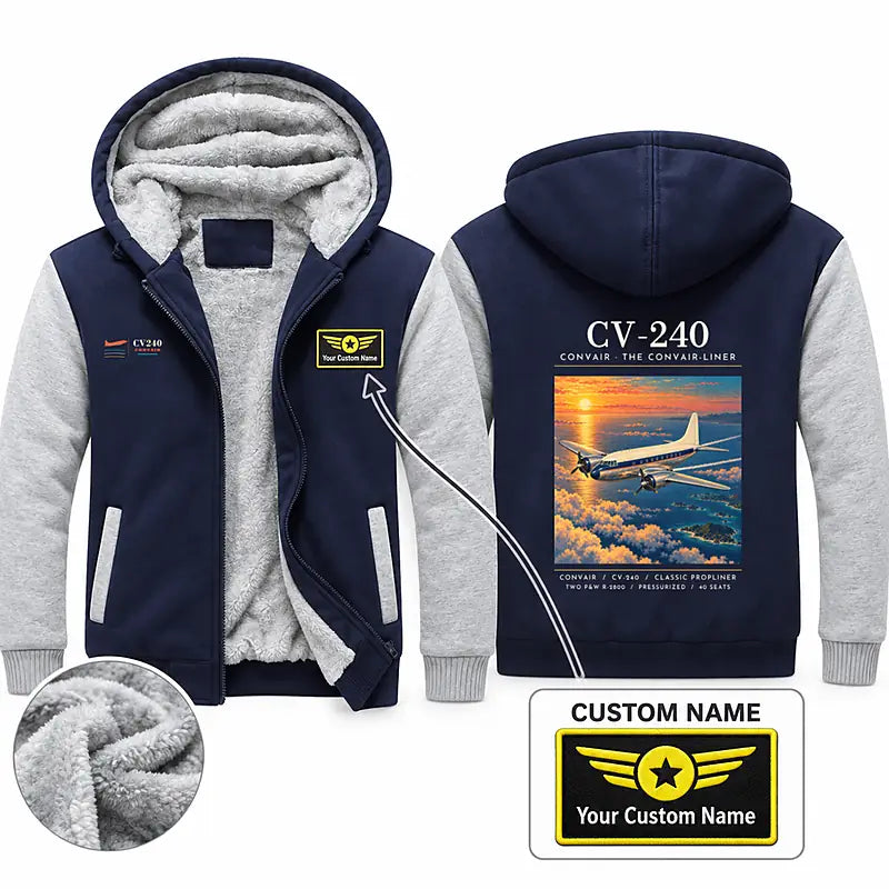 Convair CV-240 Zipped Sweatshirts - Poster + Name - Navy & Gray