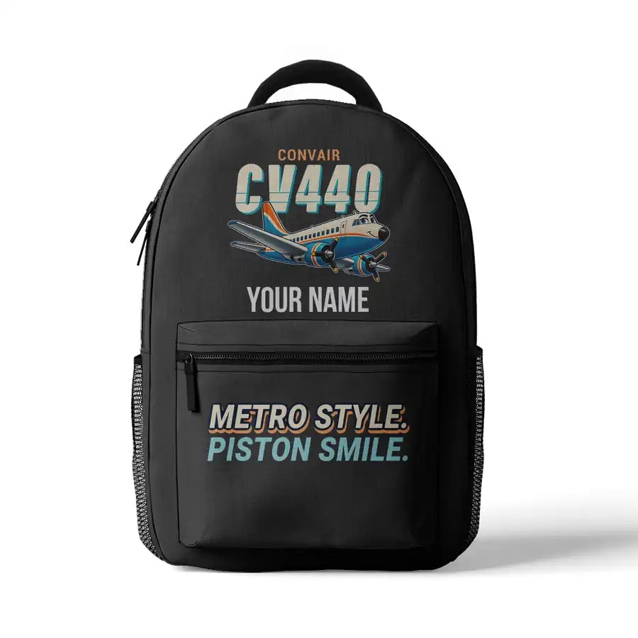 Convair CV-440 Metropolitan - 3D Backpack - Cartoon + Name - Gray