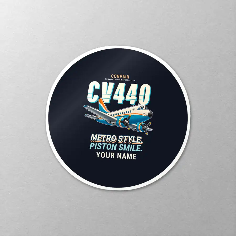 Convair CV-440 Metropolitan - Cartoon + Name - Circle Sticker - Close-up