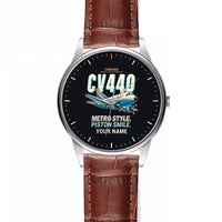 Thumbnail for Convair CV-440 Metropolitan - Cartoon + Name - Leather Strap - Striped Brown Leather Strap