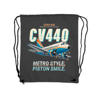 Thumbnail for Convair CV-440 Metropolitan - Drawstring Bag - Cartoon - Gray