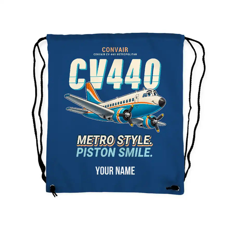 Convair CV-440 Metropolitan - Drawstring Bag - Cartoon + Name - Blue