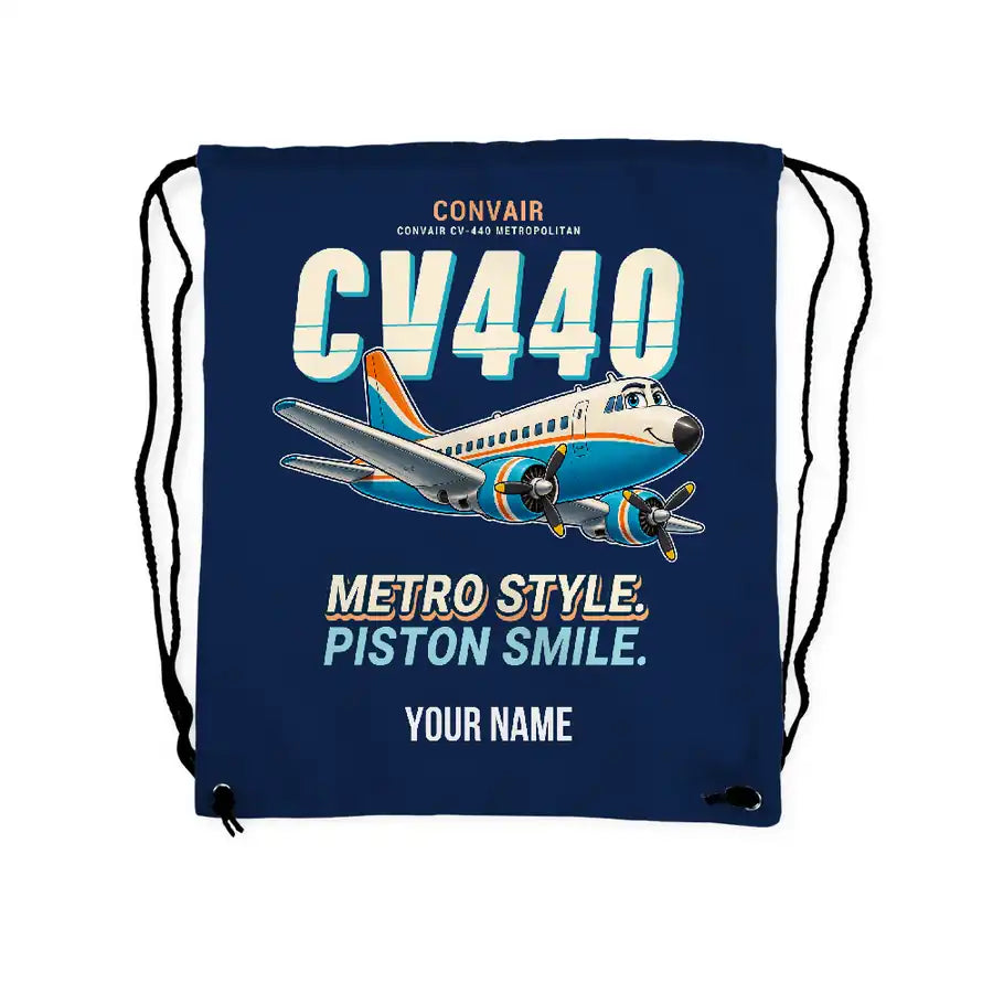 Convair CV-440 Metropolitan - Drawstring Bag - Cartoon + Name - Dark Blue
