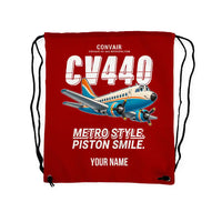Thumbnail for Convair CV-440 Metropolitan - Drawstring Bag - Cartoon + Name - Red