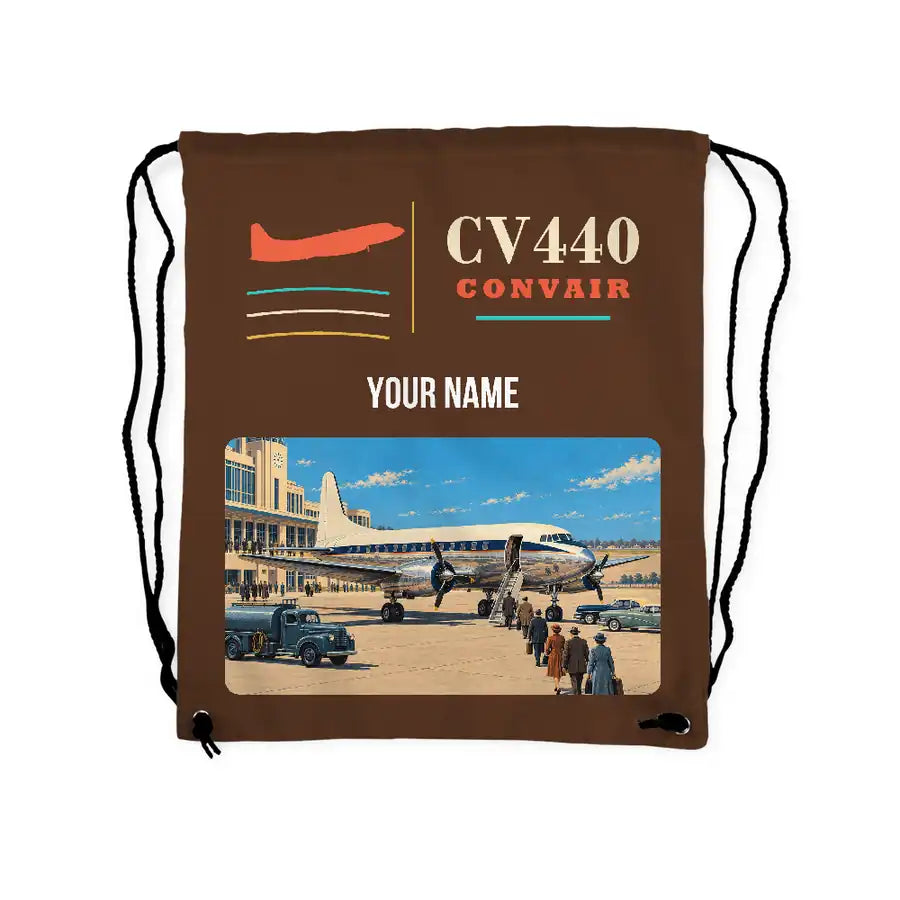 Convair CV-440 Metropolitan - Drawstring Bag - Classic + Name - Brown