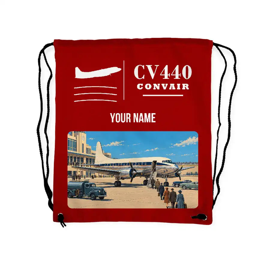 Convair CV-440 Metropolitan - Drawstring Bag - Classic + Name - Red