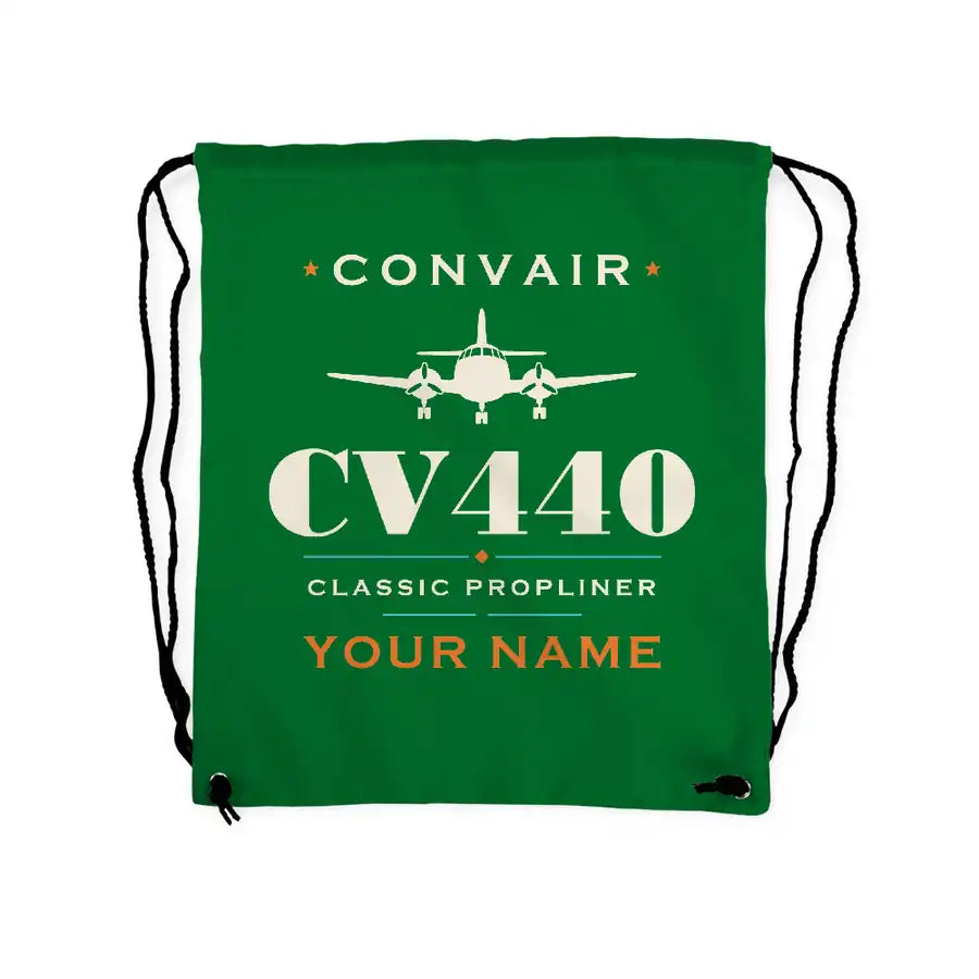 Convair CV-440 Metropolitan - Drawstring Bag - Heritage + Name - Green