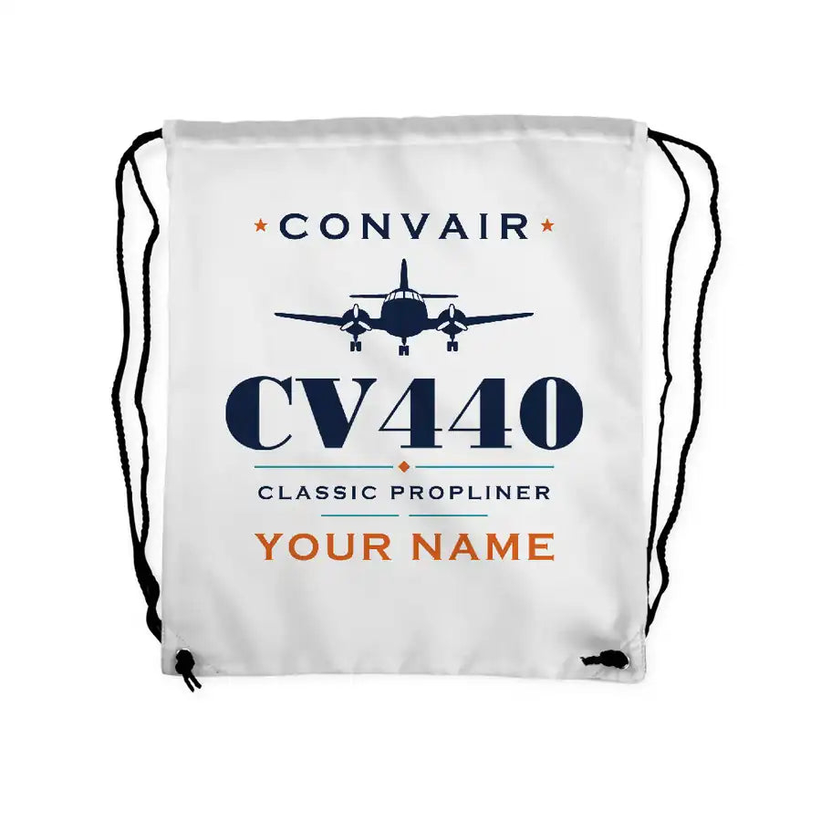 Convair CV-440 Metropolitan - Drawstring Bag - Heritage + Name - White