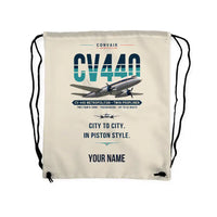 Thumbnail for Convair CV-440 Metropolitan - Drawstring Bag - Original + Name - Beige