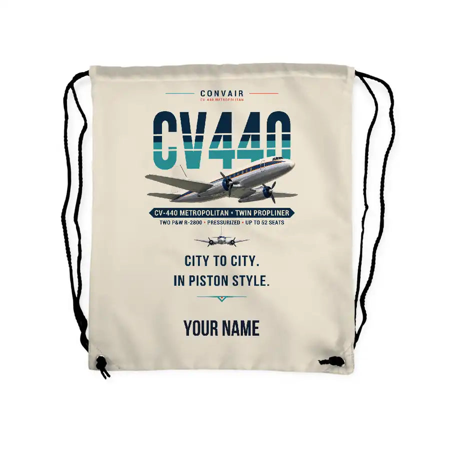Convair CV-440 Metropolitan - Drawstring Bag - Original + Name - Beige