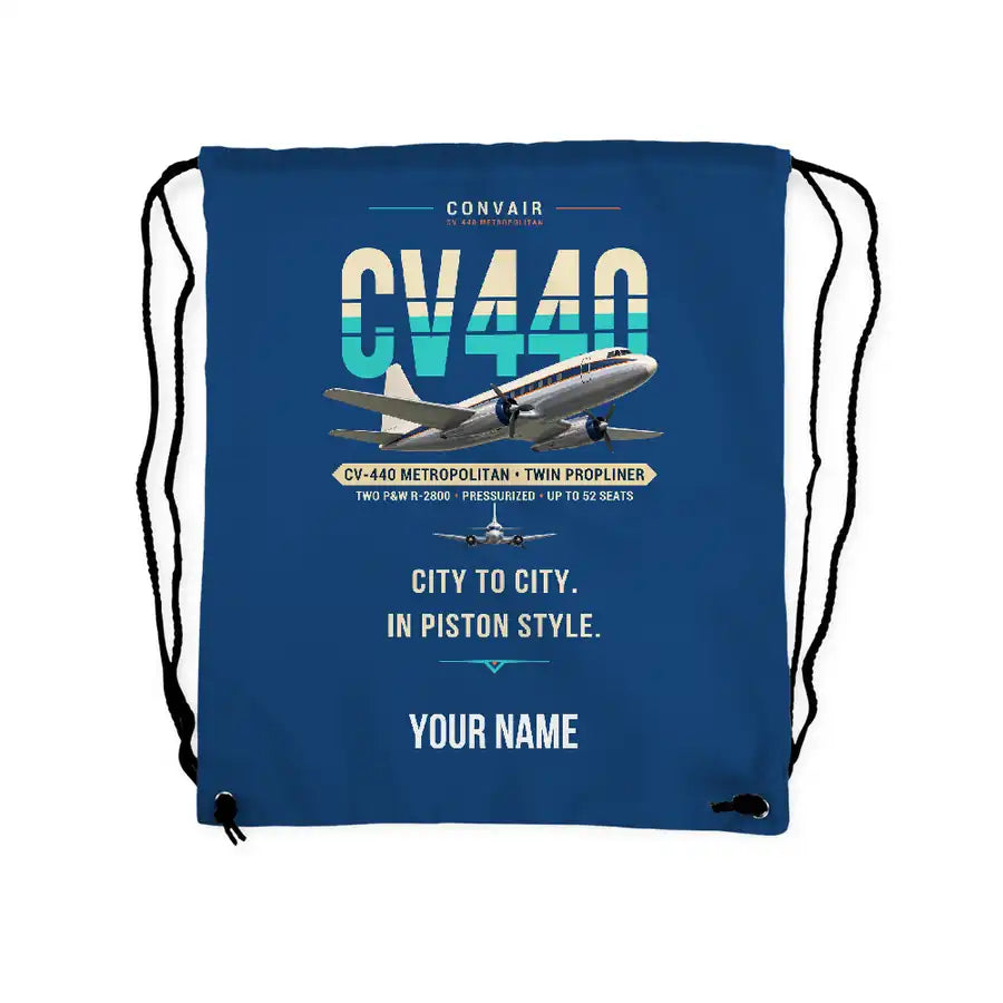 Convair CV-440 Metropolitan - Drawstring Bag - Original + Name - Blue