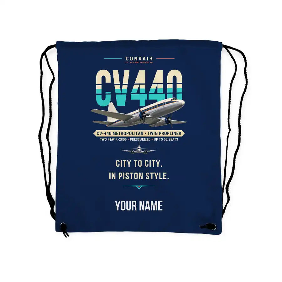 Convair CV-440 Metropolitan - Drawstring Bag - Original + Name - Dark Blue