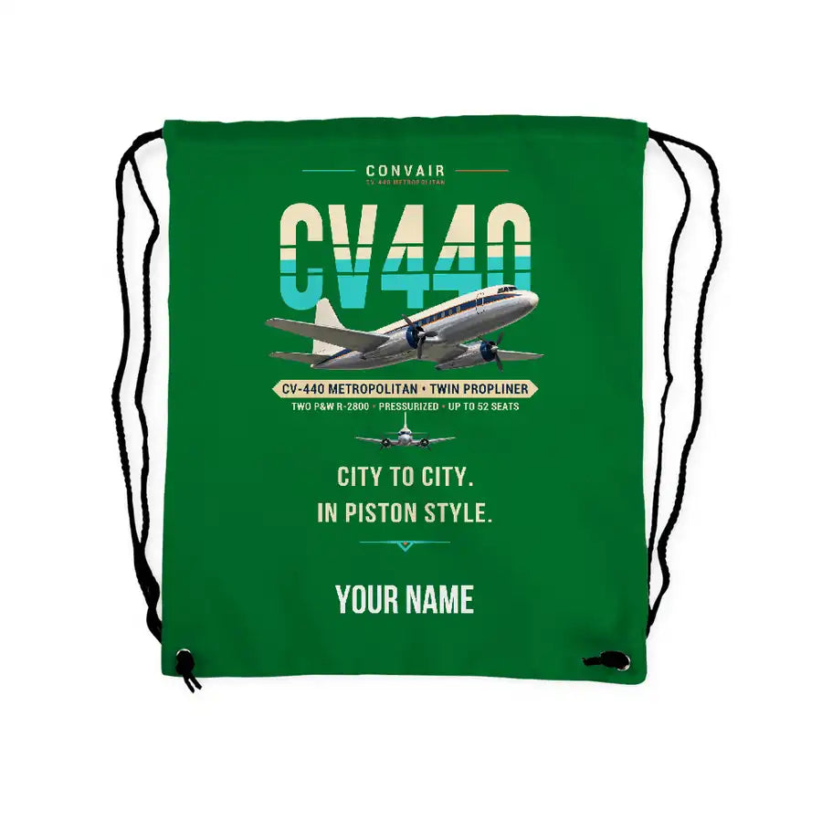 Convair CV-440 Metropolitan - Drawstring Bag - Original + Name - Green