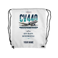Thumbnail for Convair CV-440 Metropolitan - Drawstring Bag - Original + Name - White