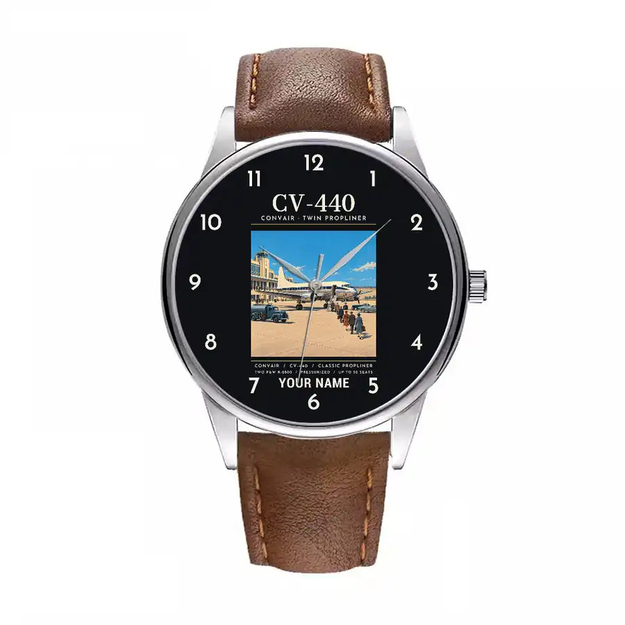 Convair CV-440 Metropolitan - Poster + Name - Leather Strap - Brown Leather Strap
