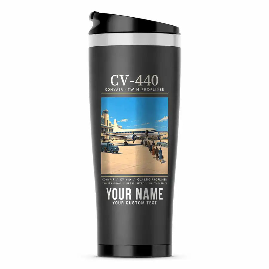 Convair CV-440 Metropolitan - Poster + Name - Stainless Steel (No Holder) - Gray