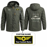 Thumbnail for Convair CV-440 Metropolitan Stylish Jackets - Hooded Windbreaker - Heritage + Name - Olive Green