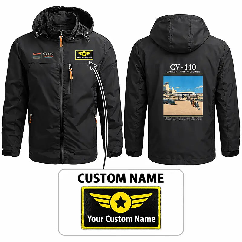 Convair CV-440 Metropolitan Stylish Jackets - Hooded Windbreaker - Poster + Name - Black