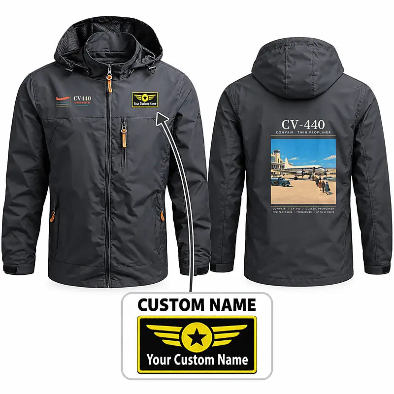 Convair CV-440 Metropolitan Stylish Jackets - Hooded Windbreaker - Poster + Name - Charcoal