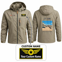 Thumbnail for Convair CV-440 Metropolitan Stylish Jackets - Hooded Windbreaker - Poster + Name - Khaki