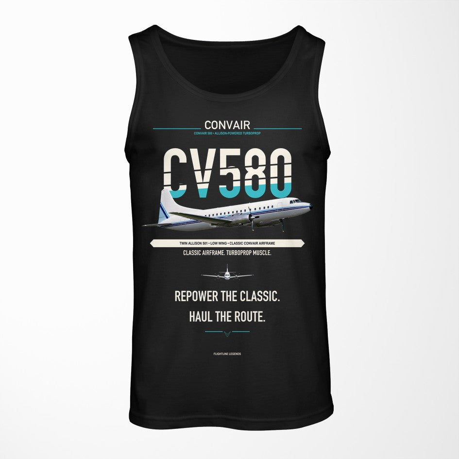 Convair 580 design on black tank top