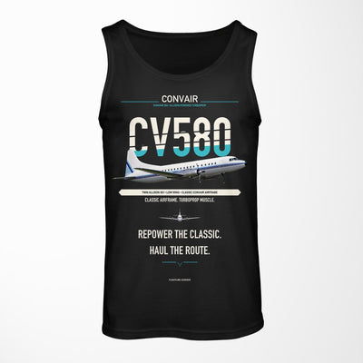 Convair 580 design on black tank top