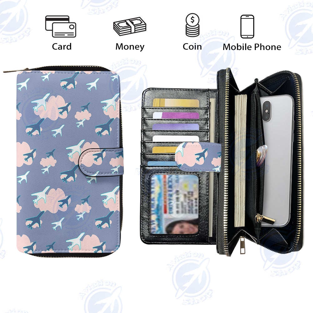 Cool & Super Airplanes (Vol2) Designed Leather Long Zipper Wallets