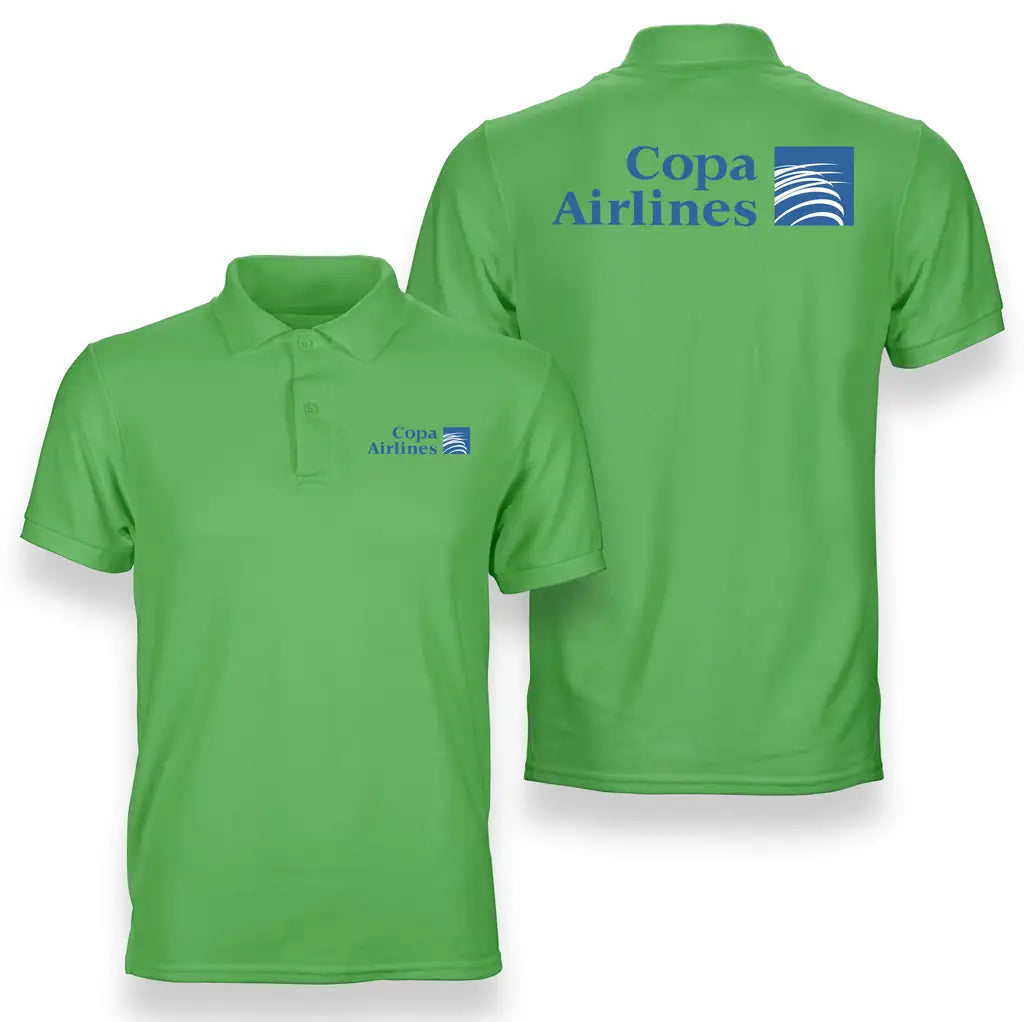Copa Airlines logo on light green double side polo t shirt