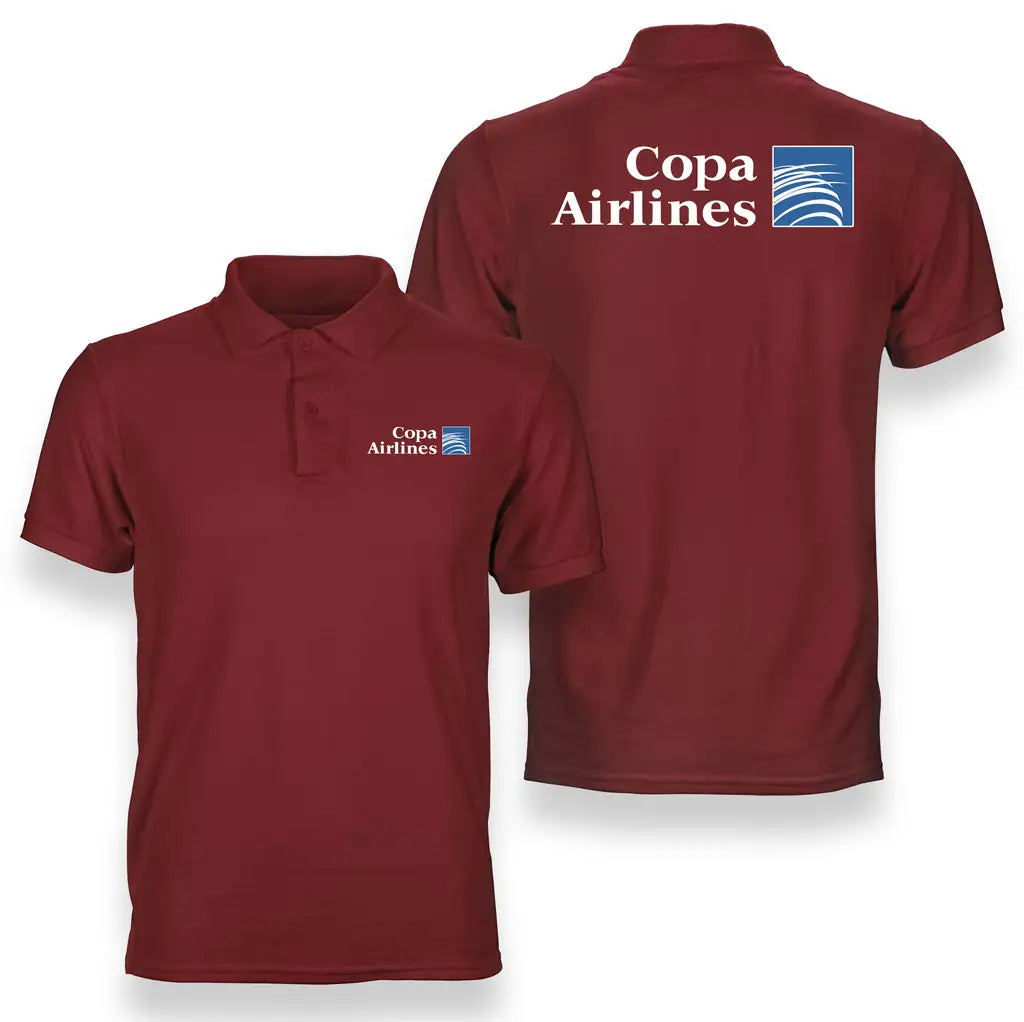 Copa Airlines logo on red double side polo t shirt