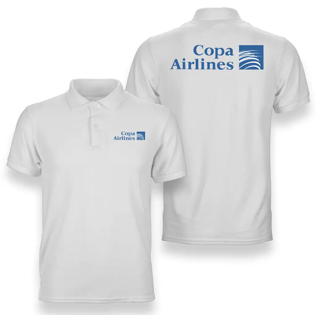 Copa Airlines logo on white double side polo t shirt