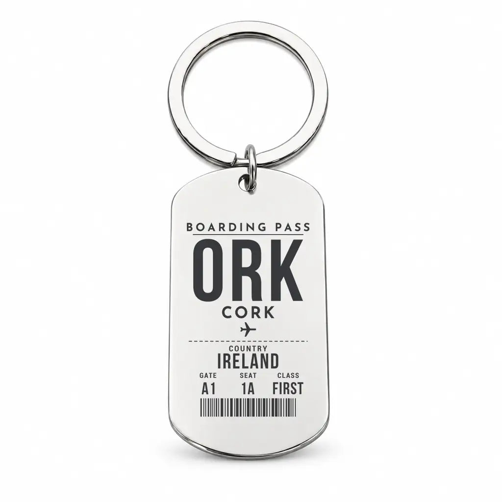 Cork Airport ORK - Key Chain - Boarding Pass Style - Silver