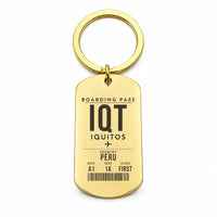 Thumbnail for Coronel FAP Francisco Secada Vignetta International Airport IQT — Iquitos - Key Chain - Boarding Pass Style - Gold
