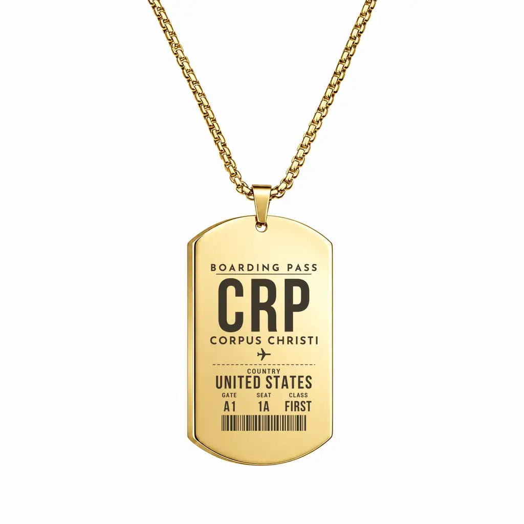Corpus Christi International Airport CRP - Necklace - Boarding Pass Style - Gold