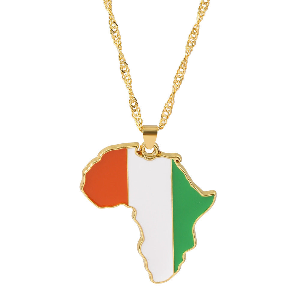 Cote d'lvoire Map Flag Necklace
