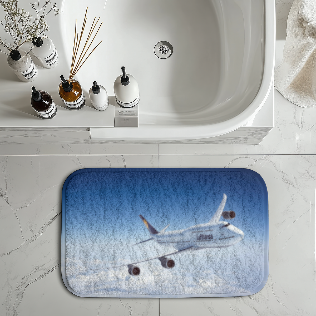 Cruising Lufthansa's Boeing 747 Designed Bath Mats