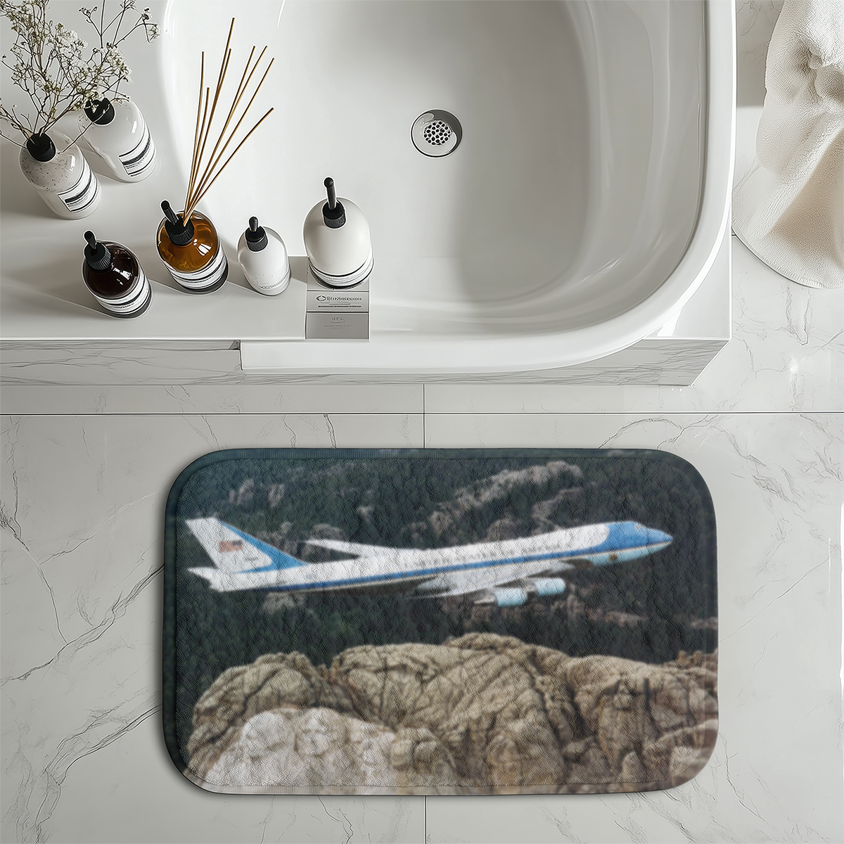Cruising United States of America Boeing 747 Printed Pillows Designed Bath Mats