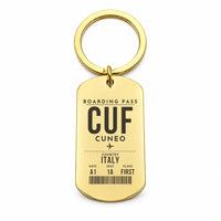 Thumbnail for Cuneo International Airport CUF - Key Chain - Boarding Pass Style - Gold