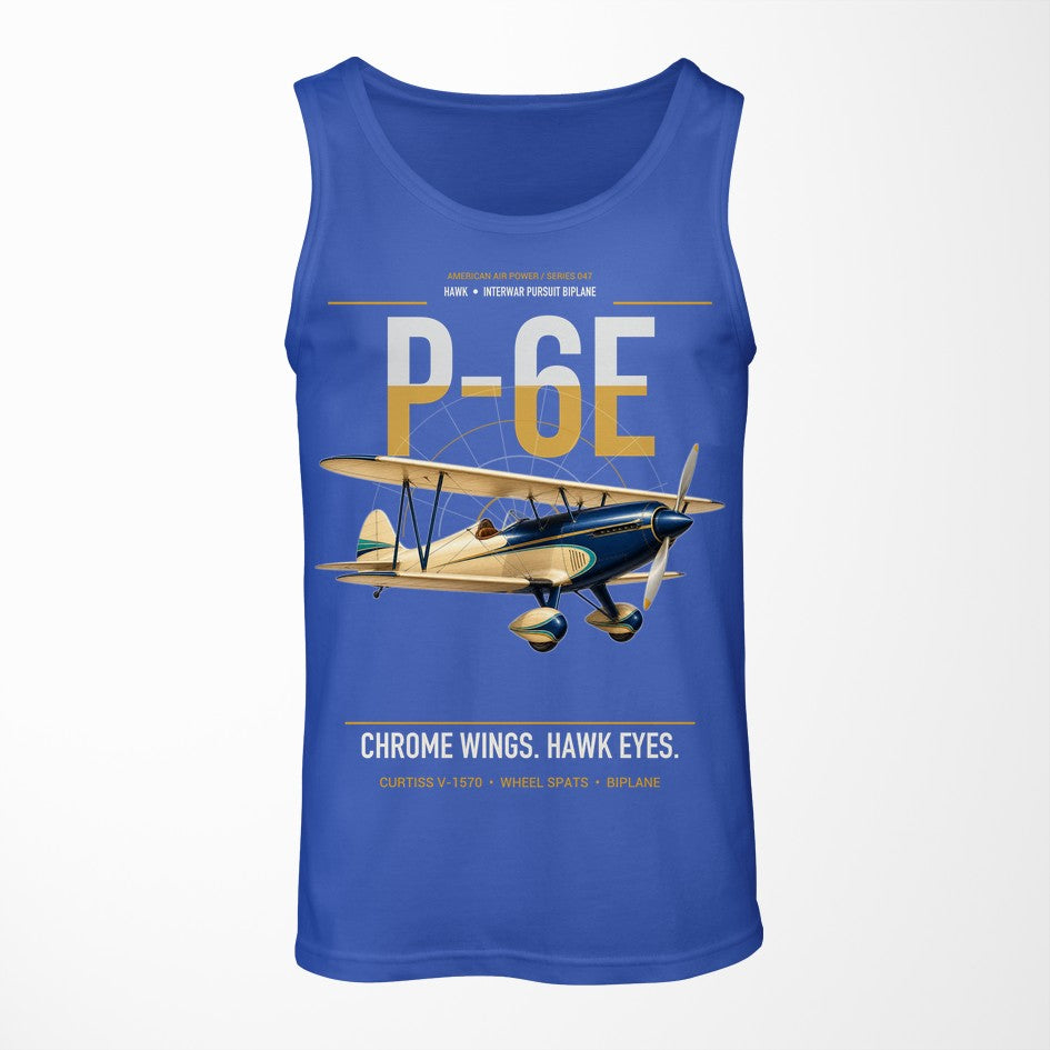 Curtiss P-6E Hawk design on blue tank top